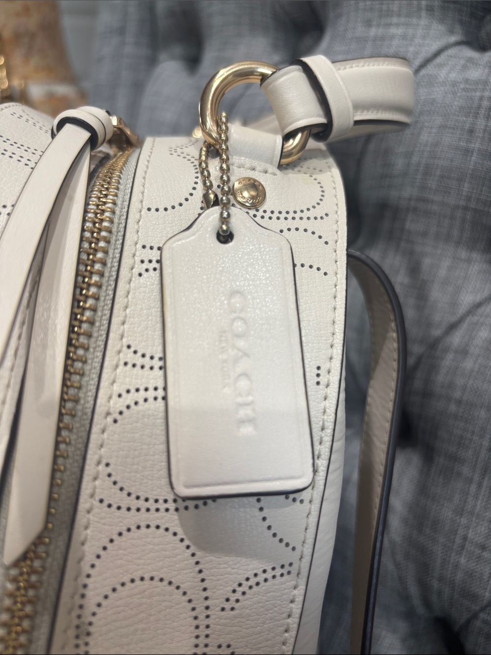 Coach Cream Perforated Signature Leather Backpack with Gold Hardware - Picture 2 of 10